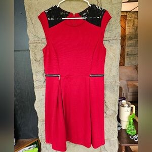 Massimo Crimson Midi Dress with Black Lace